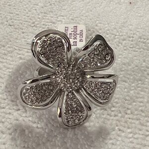 3/$18 Lia Sophia Silver Floral Crystal Ring Lot 270